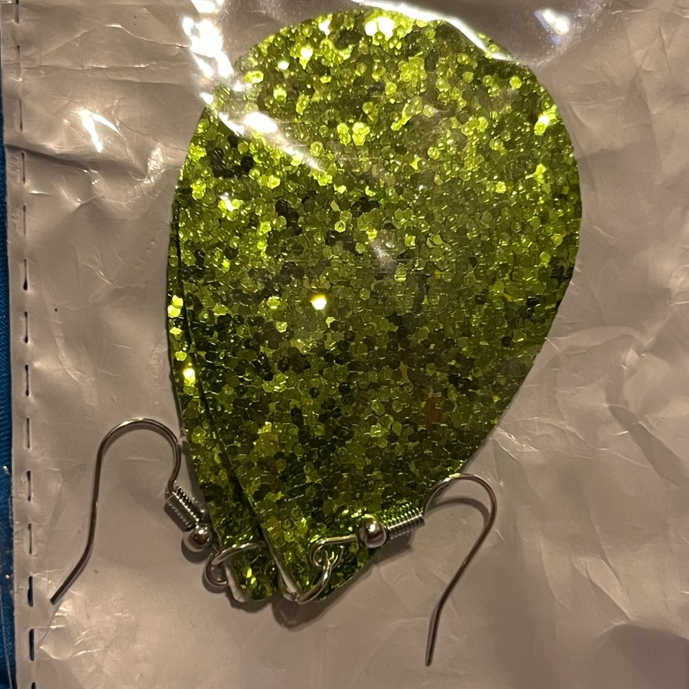 Glittery Green Teardrop Earrings